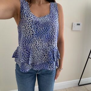 Rebecca Taylor — Blue Leopard Ruffle Tank